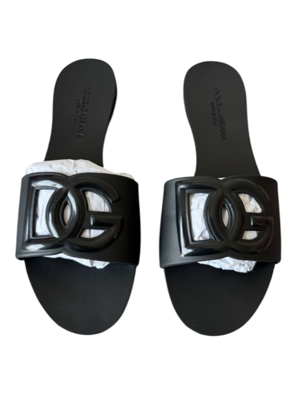 Dolce & Gabbana Bianca Black Leather DG Logo Calfskin Slides Sandals 37 NEW - Picture 5 of 9